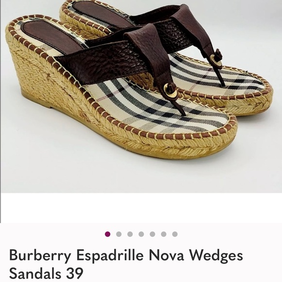 Burberry Check Pattern Brown Wedge Sandals - Picture 1 of 11